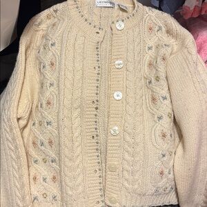 LIZ CLAIBORNE Vintage Wool Cable Cardigan Sweater M! Gorgeous!